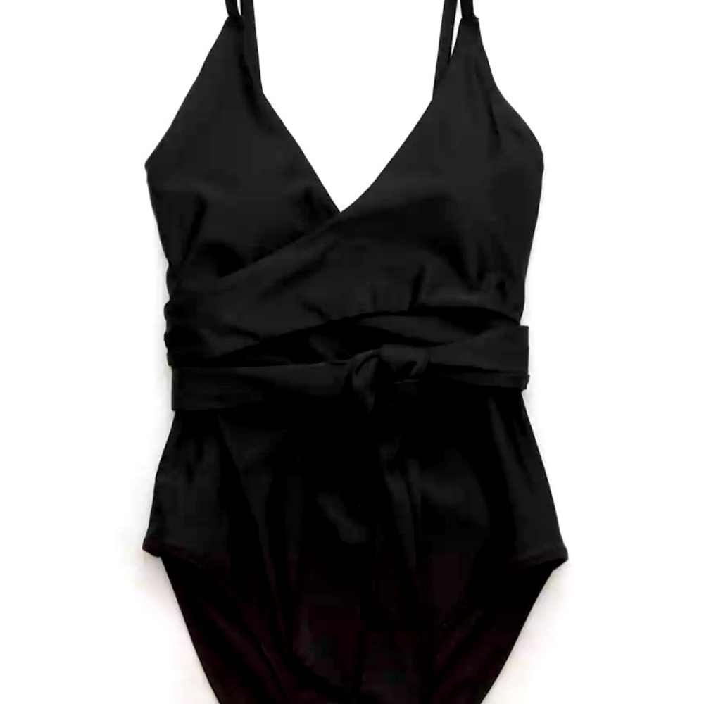 Aerie Black Wrap One Piece Swimsuit
